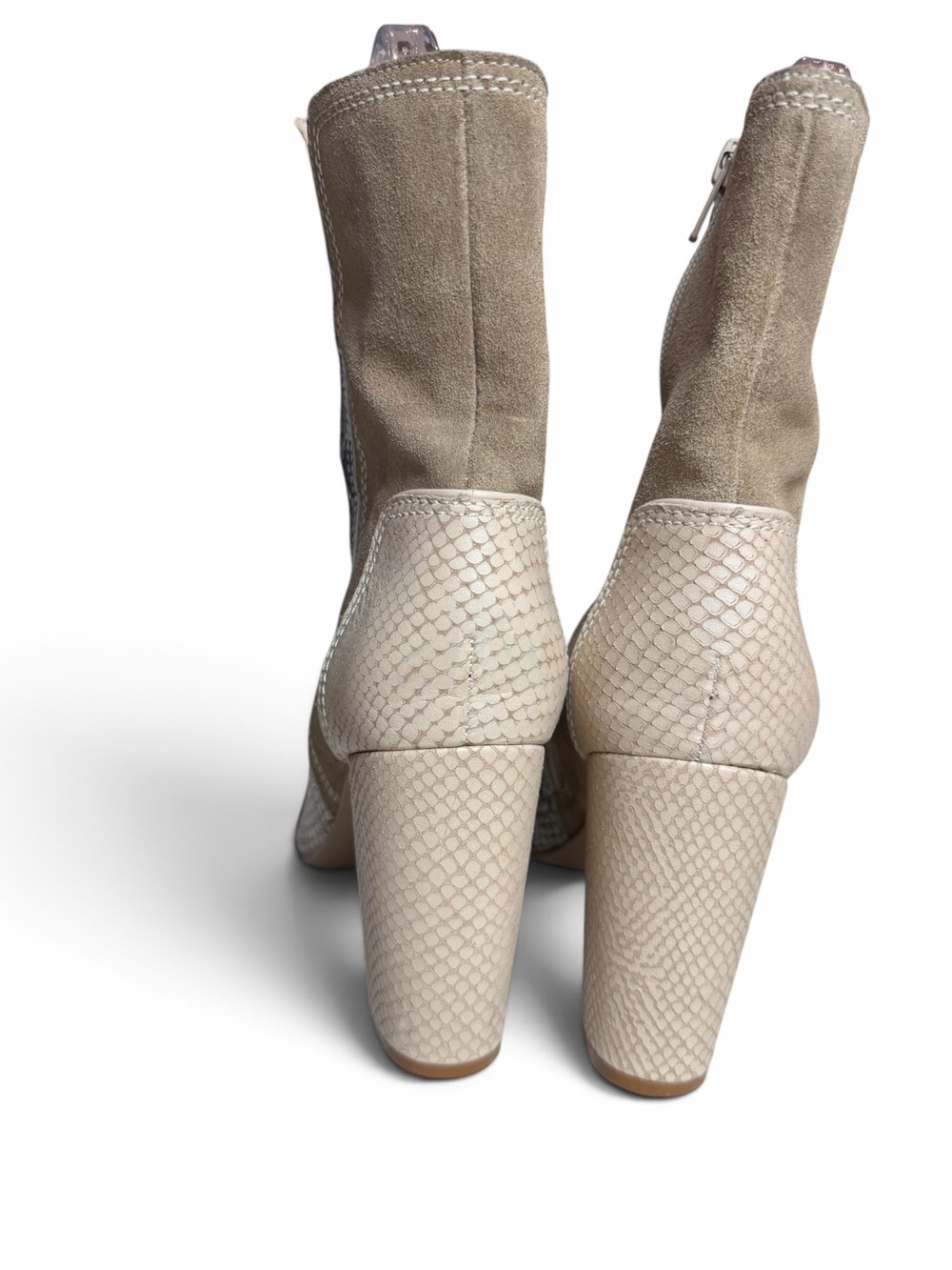 Matisse Beige and Taupe Suede Snake-Panel Block Heel Booties - Picture 5 of 12